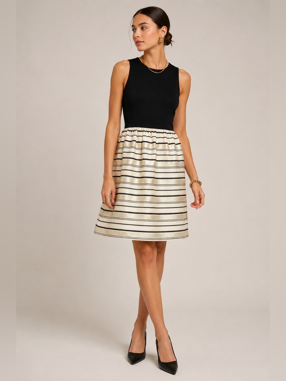 J. Crew Mixed Media Fit & Flare Metallic Stripe Dress
Size 12